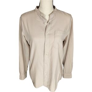 Uniqlo 100% Cotton Unisex Long Sleeve Button Up Shirt, Tan/Beige, Small